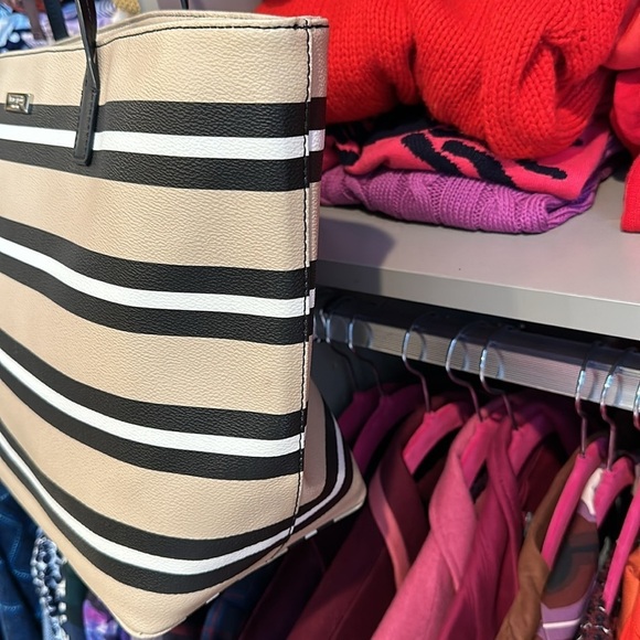Kate Spade tan/black/white striped tote bag​ - Picture 3 of 5